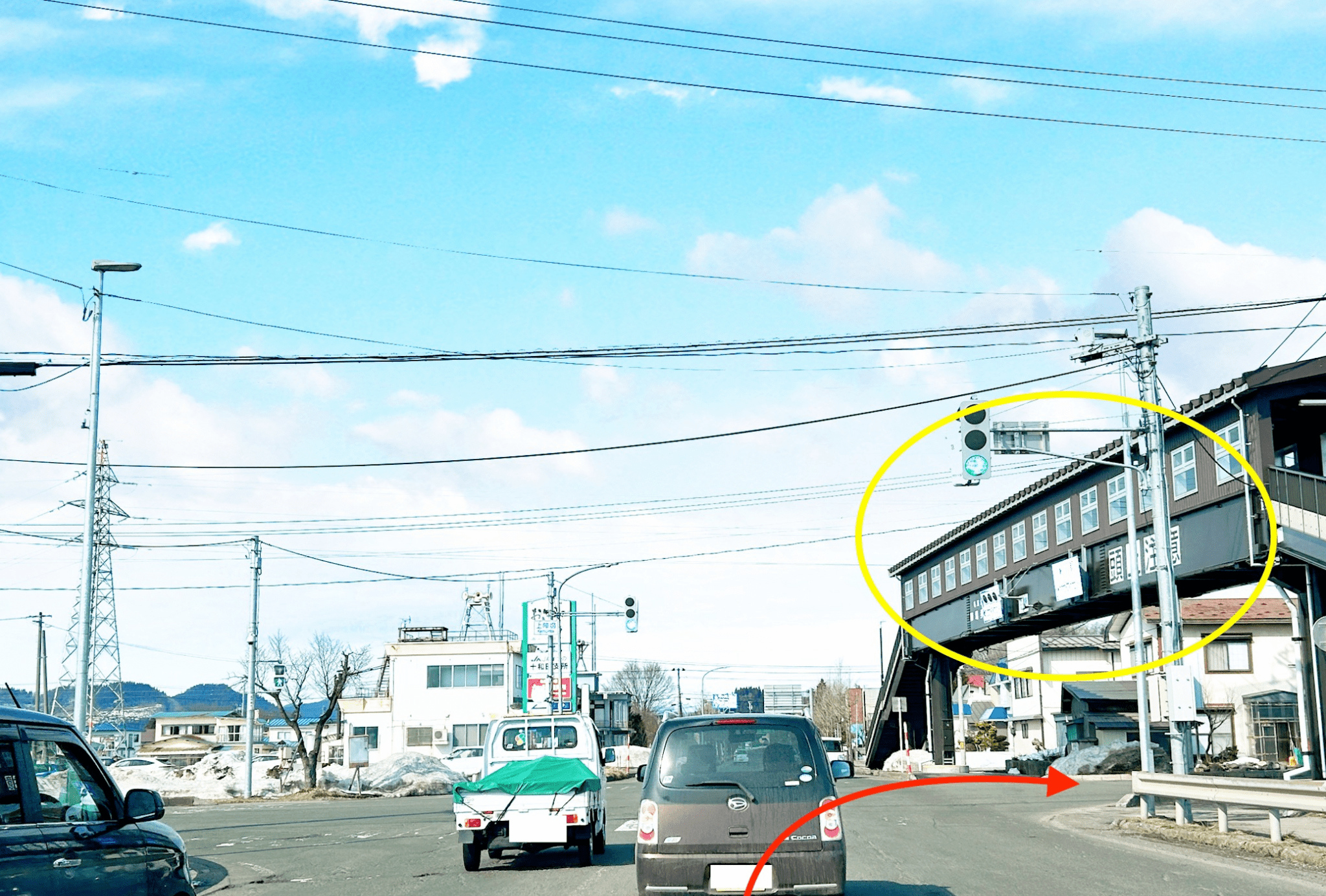 陣場交差点を右折する道順